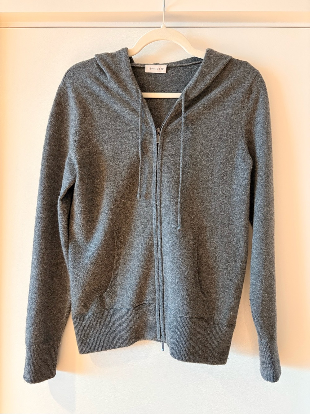 JENNIE LIU Women's 100% Pure Cashmere Long Sleeve Zip Hoodie Cardigan Sweater